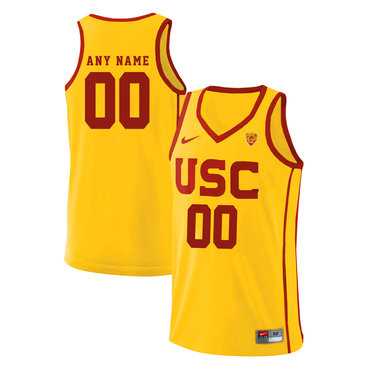 Men%27s USC Trojans Yellow Customized Basketball Jersey
