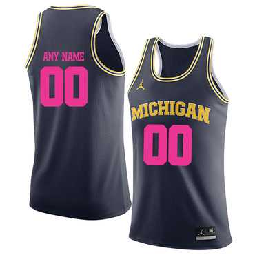Men%27s University Of Michigan Navy 2018 Breast Cancer Awareness Customized College Basketball Jersey