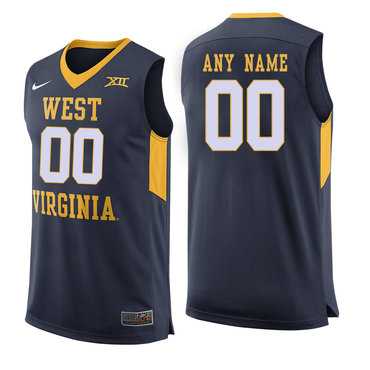 Men%27s West Virginia Mountaineers Navy Customized College Basketball Jersey