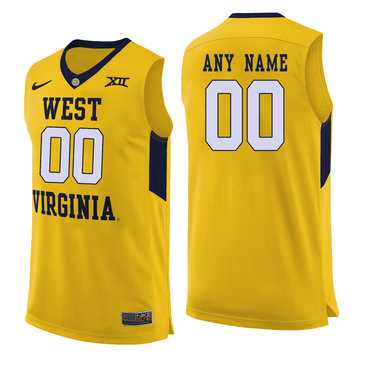 Men%27s West Virginia Mountaineers Yellow Customized College Basketball Jersey
