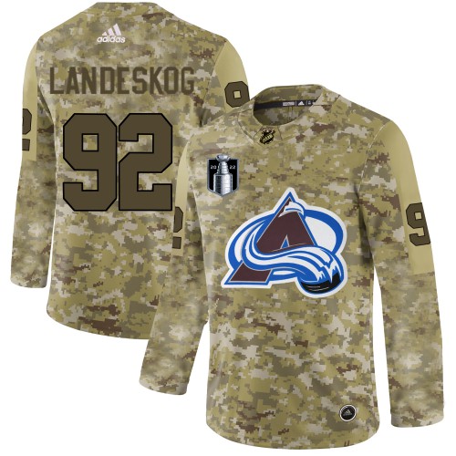 Adidas Colorado Avalanche #92 Gabriel Landeskog Camo 2022 Stanley Cup Final Patch Authentic Stitched NHL Jersey Men’s