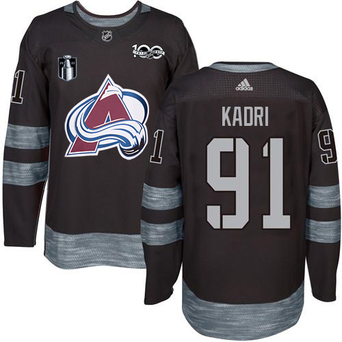 Adidas Colorado Avalanche #91 Nazem Kadri Black 2022 Stanley Cup Final Patch 100th Anniversary Stitched NHL Jersey Men’s