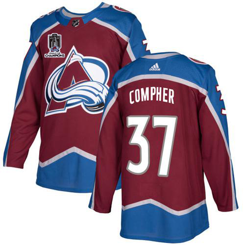 Adidas Colorado Avalanche #37 J.T. Compher Burgundy 2022 Stanley Cup Champions Burgundy Home Authentic Stitched NHL Jersey Men’s