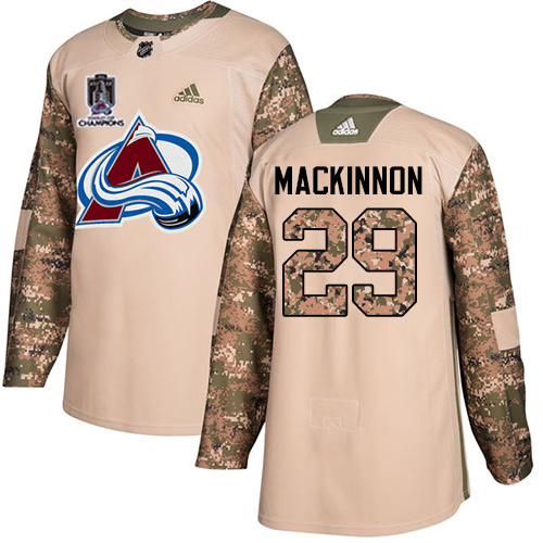 Adidas Colorado Avalanche #29 Nathan MacKinnon Camo Authentic 2022 Stanley Cup Champions Veterans Day Stitched NHL Jersey Men’s