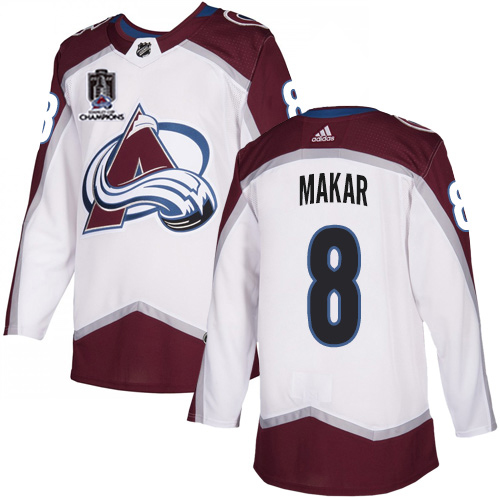 Adidas Colorado Avalanche #8 Cale Makar White 2022 Stanley Cup Champions Road Authentic Stitched NHL Jersey Men’s