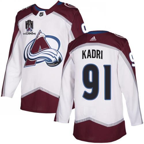 Adidas Colorado Avalanche #91 Nazem Kadri White 2022 Stanley Cup Champions Road Authentic Stitched NHL Jersey Men’s