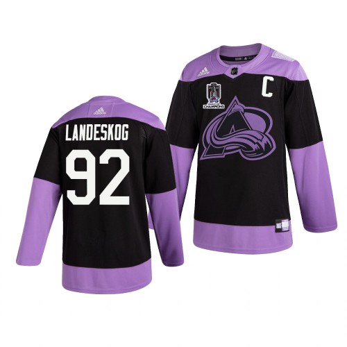 Colorado Colorado Avalanche #92 Gabriel Landeskog Adidas 2022 Stanley Cup Champions Men’s Hockey Fights Cancer Practice NHL Jersey Black Men’s