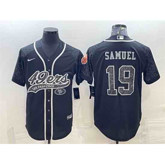 Men San Francisco 49ers #19 Deebo Samuel Black Reflective With Patch Cool Base Stitched Baseball Jersey