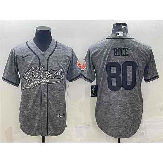 Men San Francisco 49ers #80 Jerry Rice Grey With Patch Cool Base Stitched Baseball Jersey