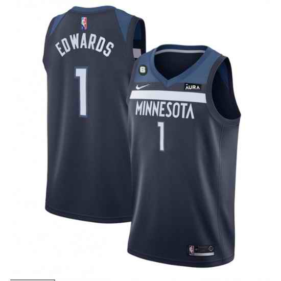 Men Minnesota Timberwolves #1 Anthony Edwards Navy Icon Edition With NO 6 Patch Swingman Stitched Jersey