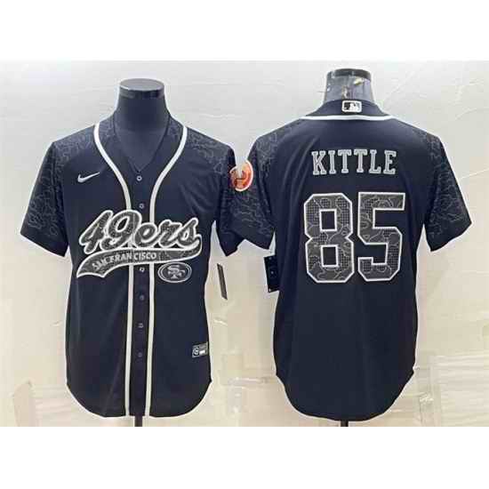 Men San Francisco 49ers #85 George Kittle Black Reflective With Patch Cool Base Stitched Baseball Jersey