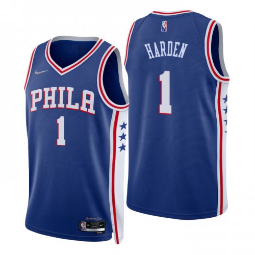 Nike Philadelphia 76ers #1 James Harden Royal Youth 2021-22 NBA 75th Anniversary Diamond Swingman Jersey – Icon Edition Youth