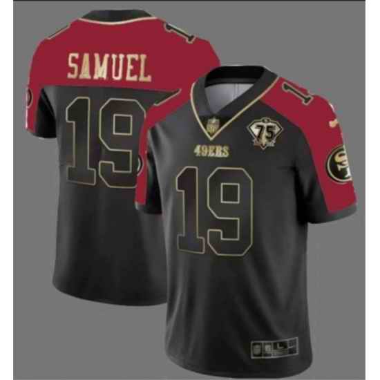 Men San Francisco 49ers #19 Deebo Samuel Balck Red With 75th Anniversary Patch Stitched Football Jersey