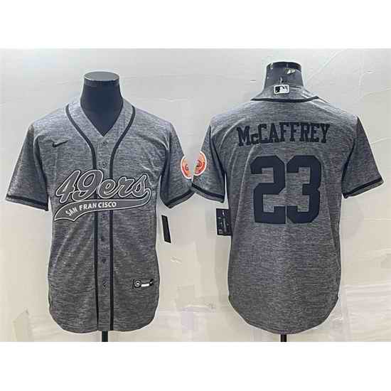Men San Francisco 49ers #23 Christian McCaffrey Grey With Patch Cool Base Stitched Baseball Jersey
