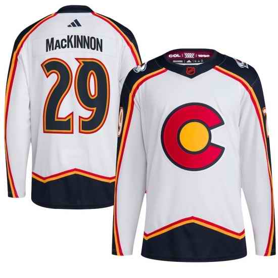 Men Colorado Avalanche 29 MacKINNON 2022 #23 White Reverse Retro Stitched Jersey