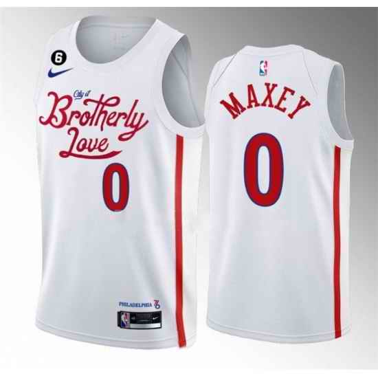 Men Philadelphia 76ers #0 Tyrese Maxey White 2022 23 City Edition With NO 6 Patch Stitched Basketball Jersey