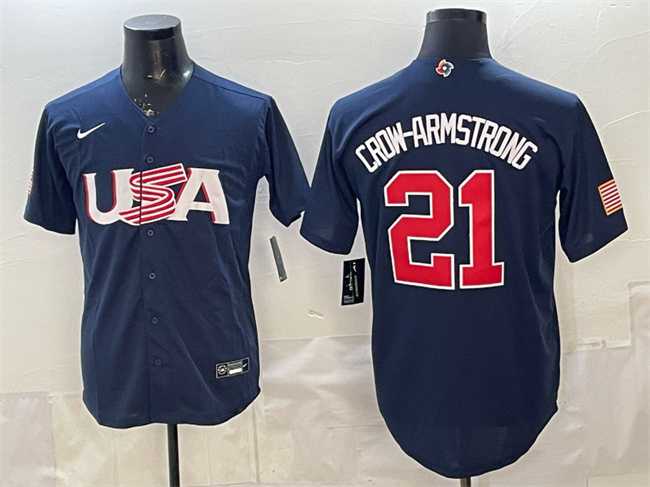 Men's USA #21 Pete Crow-Armstrong Navy World Baseball Classic Stitched Jersey-0