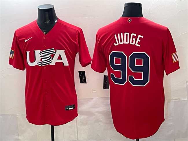 Men's USA #99 Aaron Judge Red World Baseball Classic Stitched Jersey-0