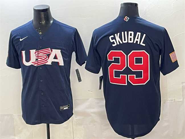 Men%27s USA #29 Cal Raleigh Navy World Baseball Classic Stitched Jersey