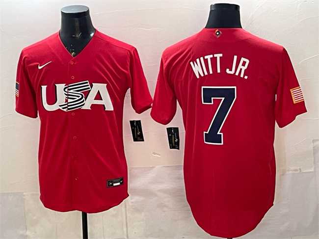 Men's USA #7 Bobby Witt Jr. Red World Baseball Classic Stitched Jersey-0