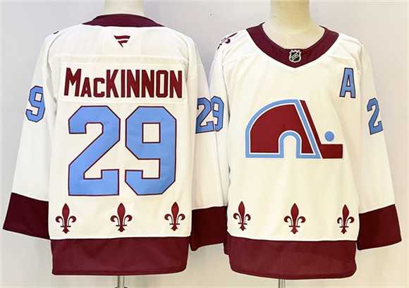 Men%27s Colorado Avalanche #29 Nathan MacKinnon White 2024-25 With A Patch Stitched Hockey