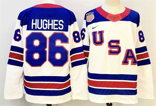 Men%27s USA #86 Jack Hughes White 2025-2026 Stitched Jersey