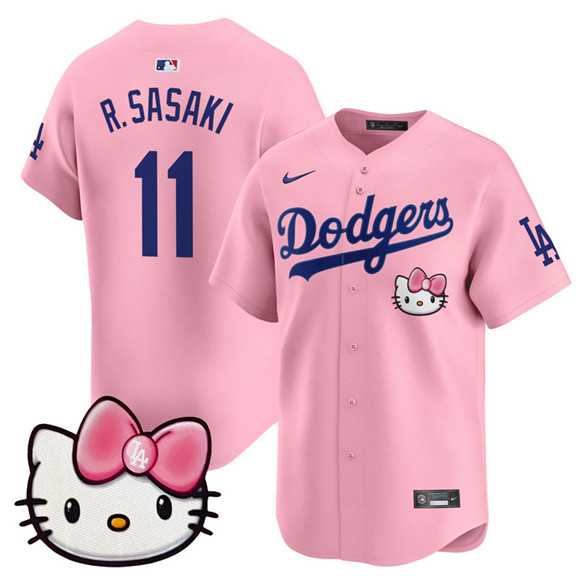 Men%27s Los Angeles Dodgers #11 Roki Sasaki Pink 2025 Hello Kitty Vapor Limited Stitched Jersey Dzhi