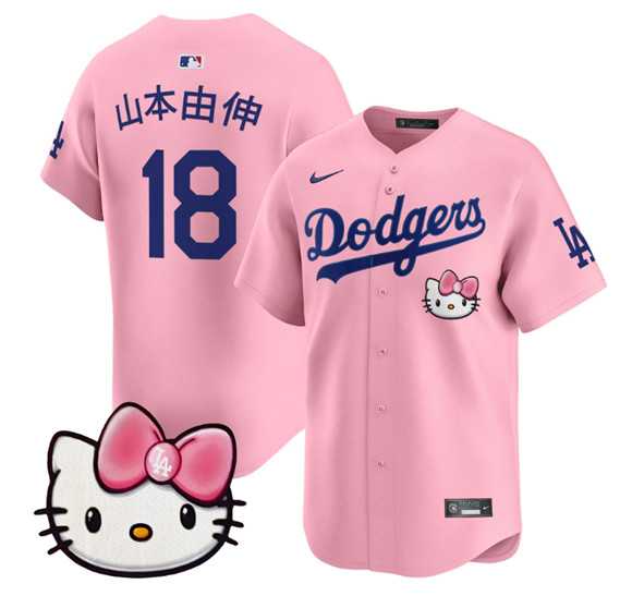 Men%27s Los Angeles Dodgers #18 Yamamoto Pink 2025 Hello Kitty Vapor Limited Stitched Jersey Dzhi