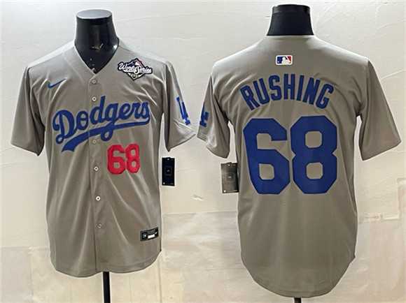 Men%27s Los Angeles Dodgers #68 Dalton Rushing Gray 2025 World Series Patch Limited Stitched Jersey Dzhi