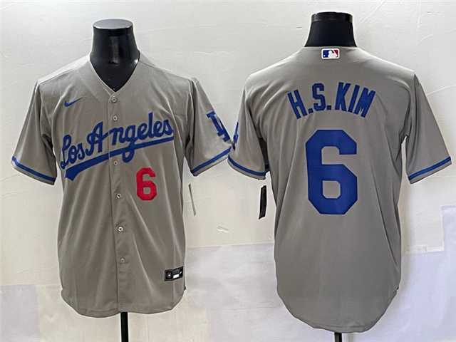 Men%27s Los Angeles Dodgers #6 Hyeseong Kim Number Grey With los Cool Base Stitched Jersey