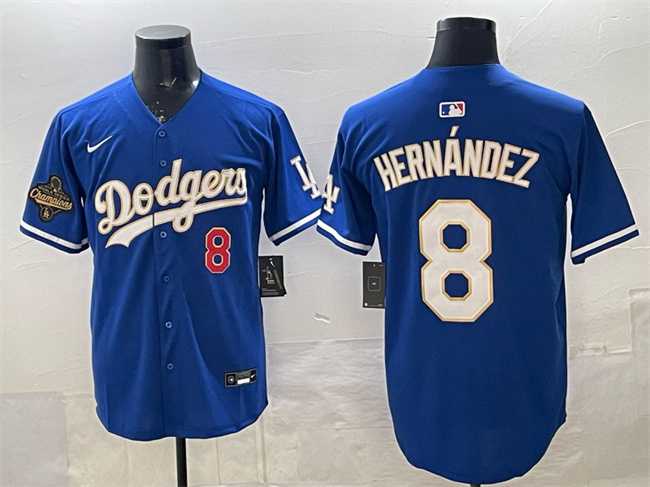 Men%27s Los Angeles Dodgers #8 Enrique Hernandez Royal 2025 World Series Champions Patch Limited Stitched Jersey