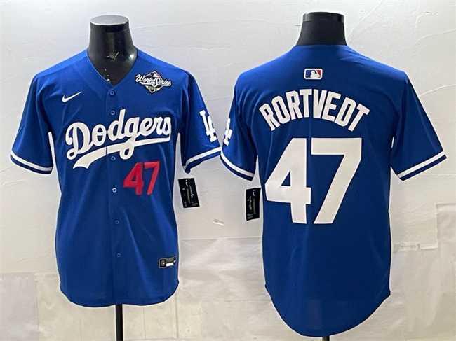 Men%27s Los Angeles Dodgers #47 Ben Rortvedt Royal 2025 World Series Patch Limited Stitched Jersey