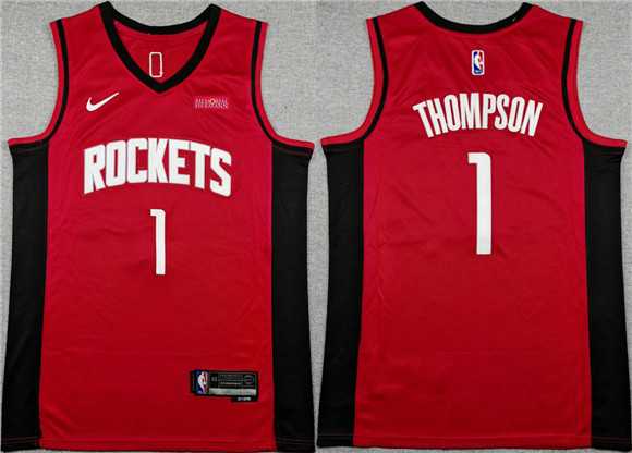 Men's Houston Rockets #1 Amen Thompson Red Icon Edition Stitched Jersey-0