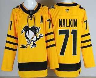 Men's Pittsburgh Penguins #71 Evgeni Malkin Yellow Alternate Authentic Jersey-0