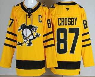 Men%27s Pittsburgh Penguins #87 Sidney Crosby Yellow Alternate Authentic Jersey