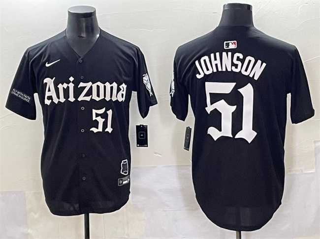 Men's Arizona Diamondbacks #51 Randy Johnson Black 'Gothic Desert Fang Edition' Vapor Premier Limited Stitched Baseball Jersey-0
