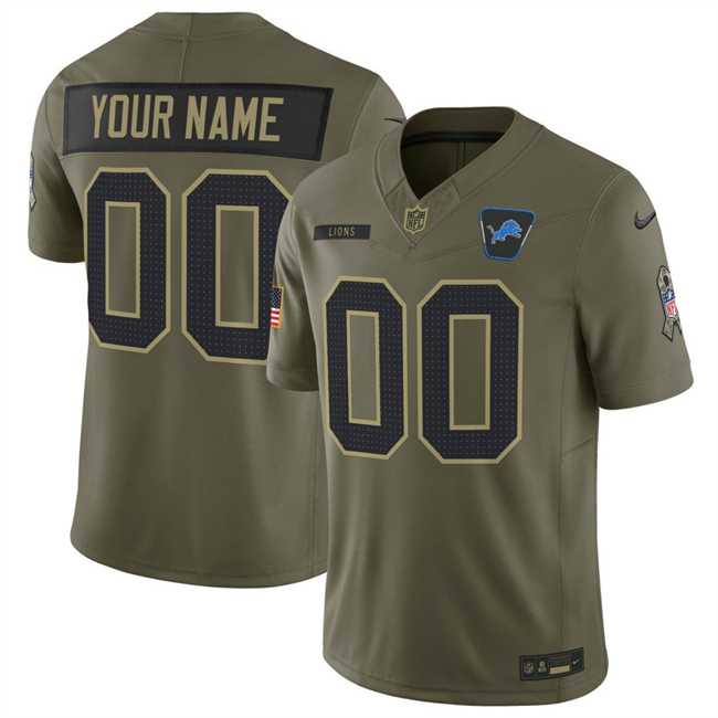 Men%27s Detroit Lions Active Player Custom Olive 2025 F.U.S.E. Salute to Service Limited Stitched Football Jersey