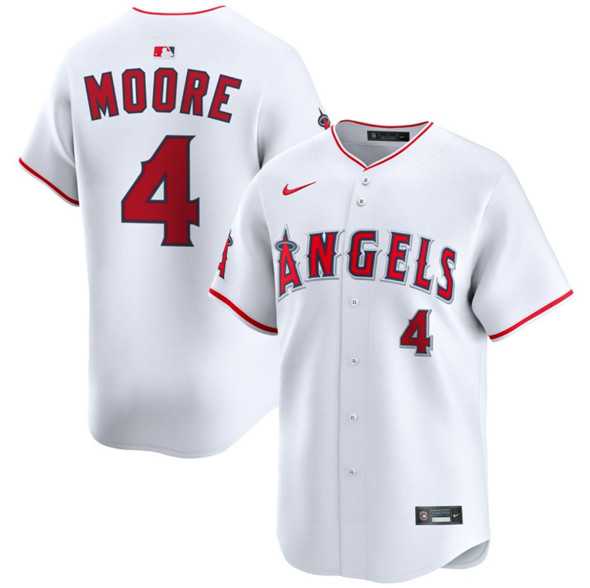 Men%27s Los Angeles Angels #4 Christian Moore White Home Limited Stitched Baseball Jersey Dzhi