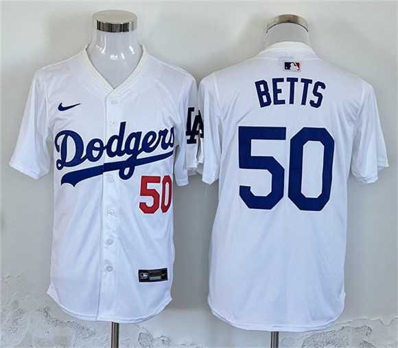 Men%27s Los Angeles Dodgers #50 Mookie Betts White Home Limited Stitched Jersey