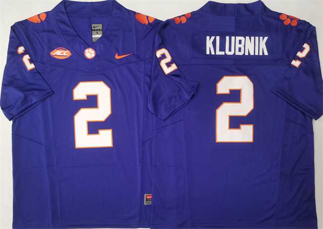 Men%27s Clemson Tigers #2 Cade Klubnik Purple F.U.S.E. Stitched Football Jersey