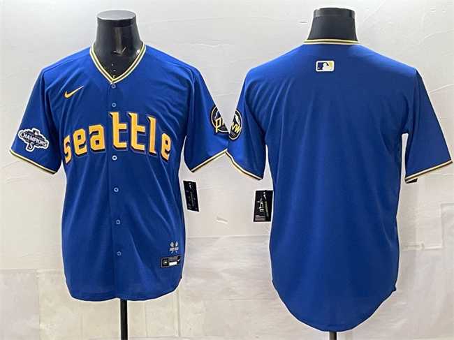 Men%27s Seattle Mariners Blank Royal With 2025 AL West Division Champions Patch City Connect Limited Stitched Jersey