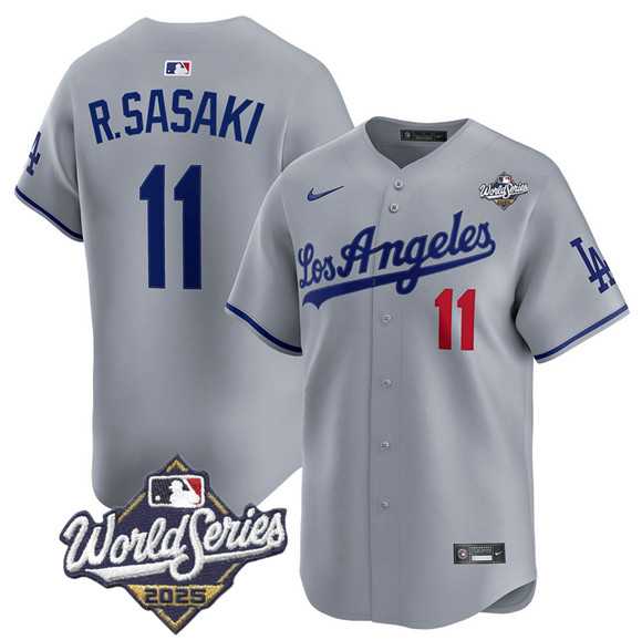 Men%27s Los Angeles Dodgers #11 Roki Sasaki Gray 2025 World Series Stitched Jersey