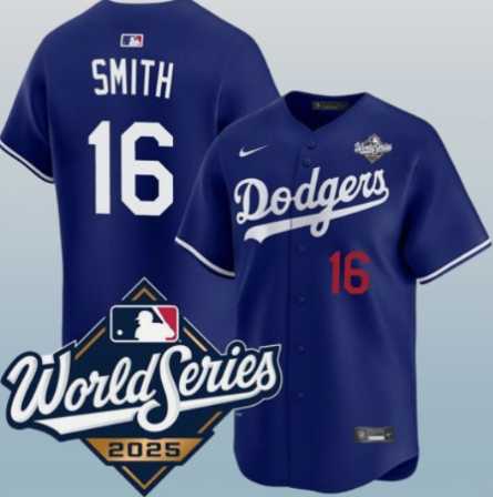 Men%27s Los Angeles Dodgers #16 Will Smith Royal 2025 World Series Limited Stitched Jersey