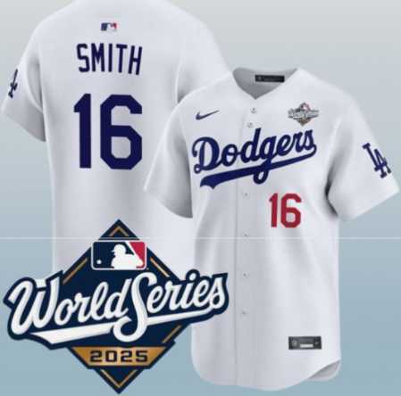 Men%27s Los Angeles Dodgers #16 Will Smith White 2025 World Series Home Limited Stitched Jersey