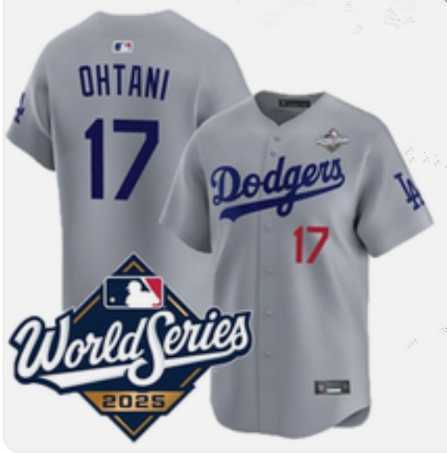 Men%27s Los Angeles Dodgers #17 Shohei Ohtani Gray 2025 World Series Limited Stitched Jersey