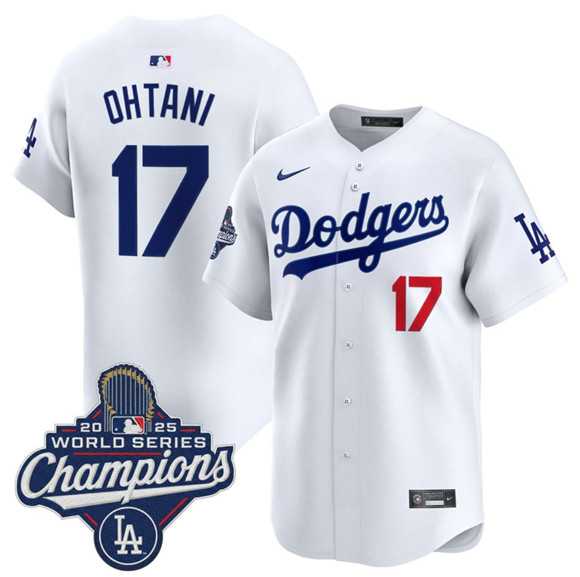 Men%27s Los Angeles Dodgers #17 Shohei Ohtani White 2025 Champions Stitched Jersey
