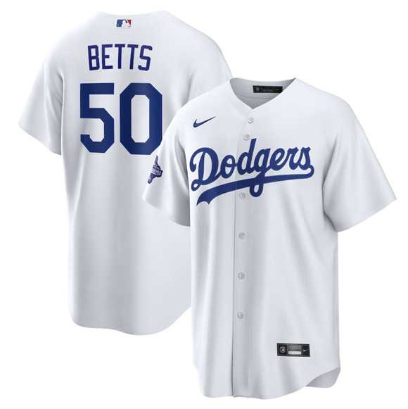 Men%27s Los Angeles Dodgers #50 Mookie Betts White 2025 World Series Champions Stitched Jersey
