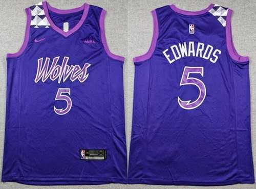 Men%27s Minnesota Timberwolves #5 Anthony Edwards Purple Sponsor Swingman Jersey