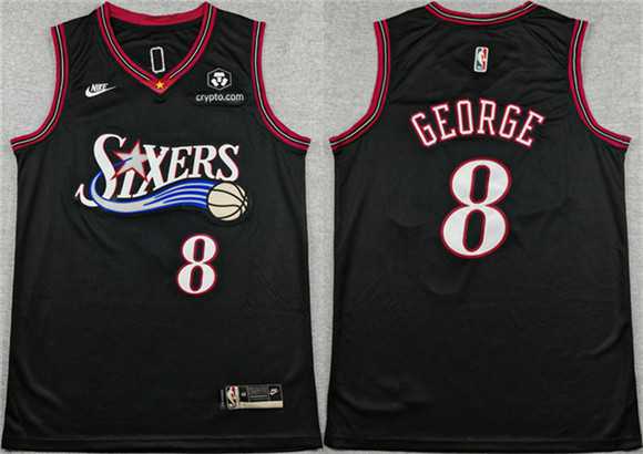 Men's Philadelphia 76ers #8 Paul George Black 2025 Classic Edition Stitched Stitched Jersey-0