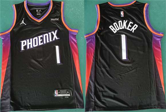 Men's Phoenix Suns #1 Devin Booker Black 2025 Statement Edition Stitched Basketball Jersey-0